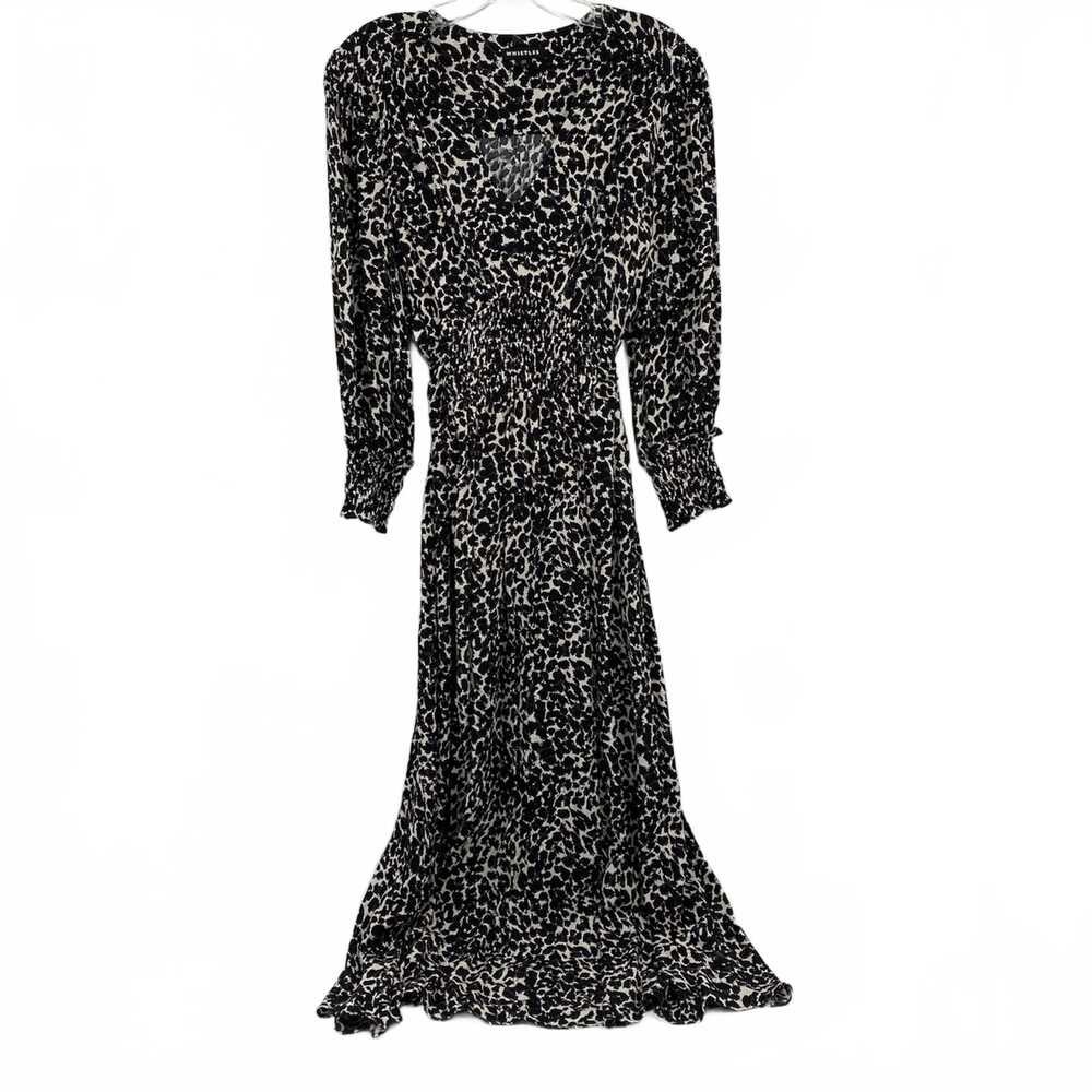 Whistles Black Cream Leopard Print Cinched Waist Midi Dress | Women’s Size 10